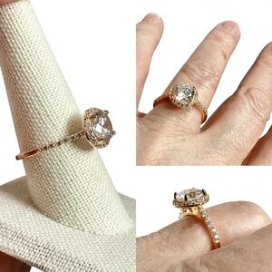 Round Clear Stone Set in Gold Tone Band Mini Side Stone Detailing Size 8.75